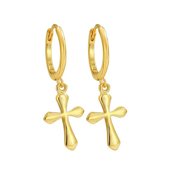 Wholesale Geometric S925 Sterling Silver Minimalist Cross Earrings With Electroplating