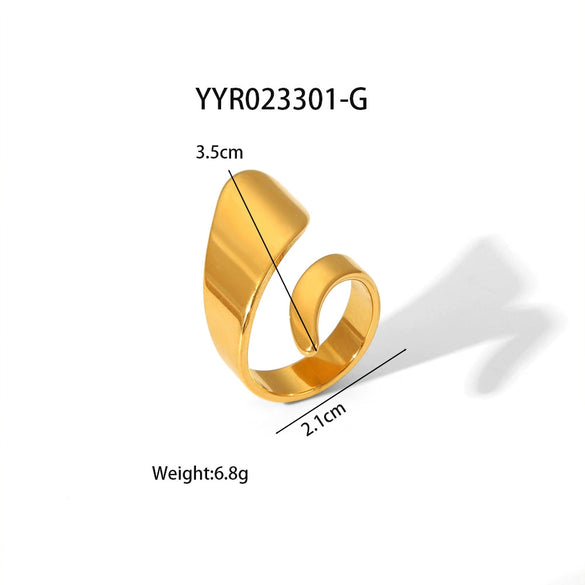 Wholesale Geometric Shaped Opening Adjustable Titanium Steel Ring With Pvd Furnace Real Gold Electroplating For Unisex