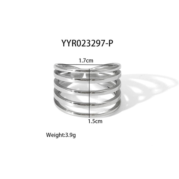 Wholesale Geometric Shaped Opening Adjustable Titanium Steel Ring With Pvd Furnace Real Gold Electroplating For Unisex
