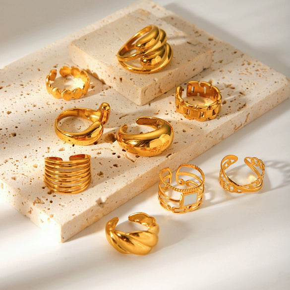Wholesale Geometric Shaped Stainless Steel Gold Plated Opening Ring For Women