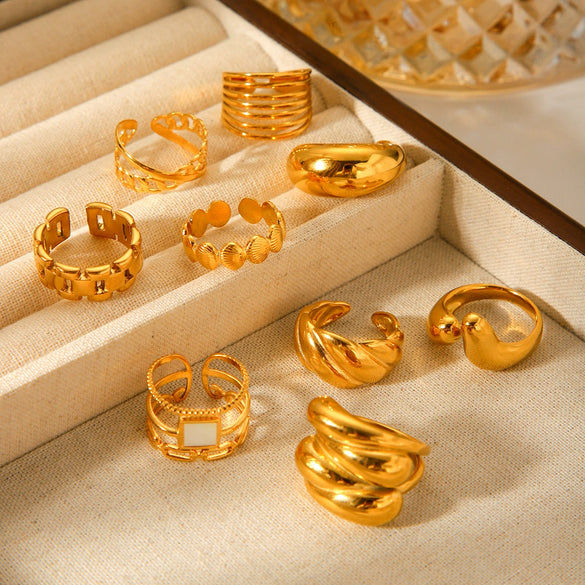 Wholesale Geometric Shaped Stainless Steel Gold Plated Opening Ring For Women