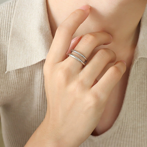 Wholesale Geometric Simple Double Layer Opening Ins Titanium Steel Ring For Women With Electroplating