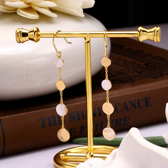 Wholesale Geometric Simple Electroplated S925 Silver White Zircon Moon Tassel Earrings For Women