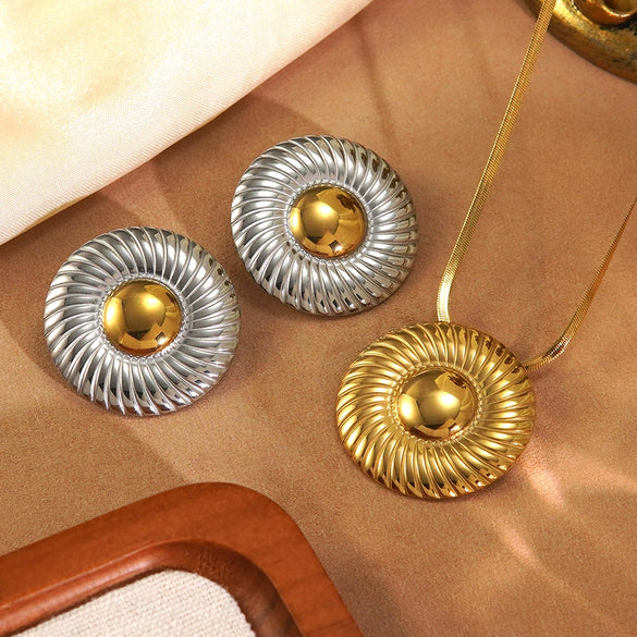 Wholesale Geometric Simple Style Electroplated Stainless Steel Circle Necklace And Earrings Set For Women