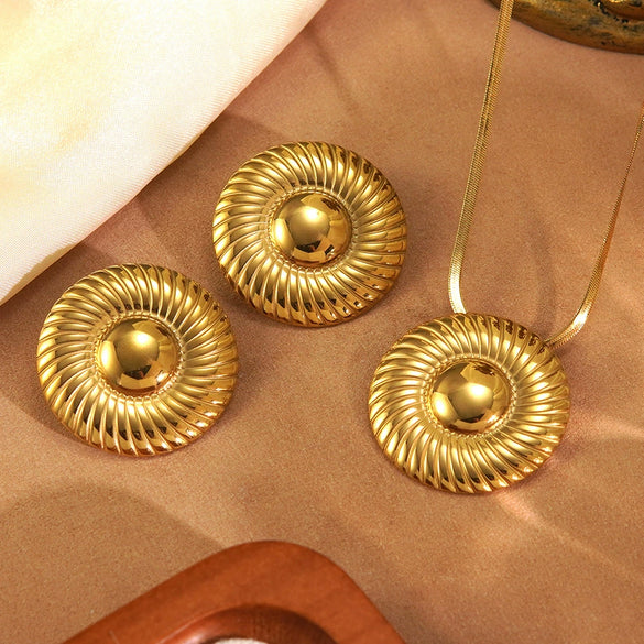 Wholesale Geometric Simple Style Electroplated Stainless Steel Circle Necklace And Earrings Set For Women