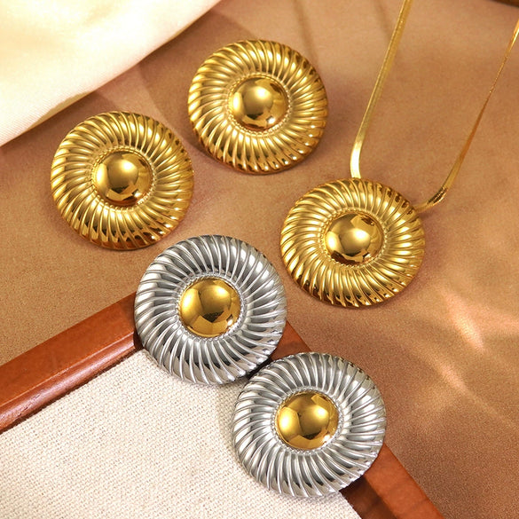 Wholesale Geometric Simple Style Electroplated Stainless Steel Circle Necklace And Earrings Set For Women