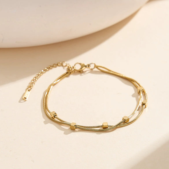 Wholesale Geometric Simple Style Stainless Steel Doublelayer Snake Bone Square Anklet For Women