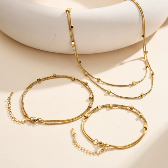 Wholesale Geometric Simple Style Stainless Steel Doublelayer Snake Bone Square Anklet For Women