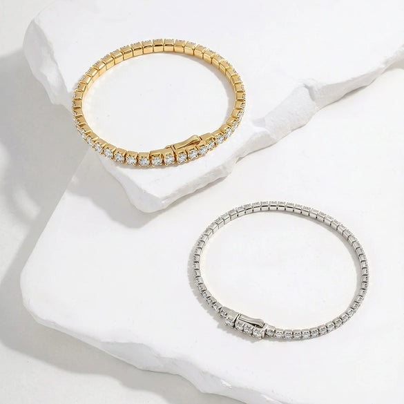 Wholesale Geometric Simple Unisex Zircon Tennis Bracelet Made Of 925 Silver With Electroplating