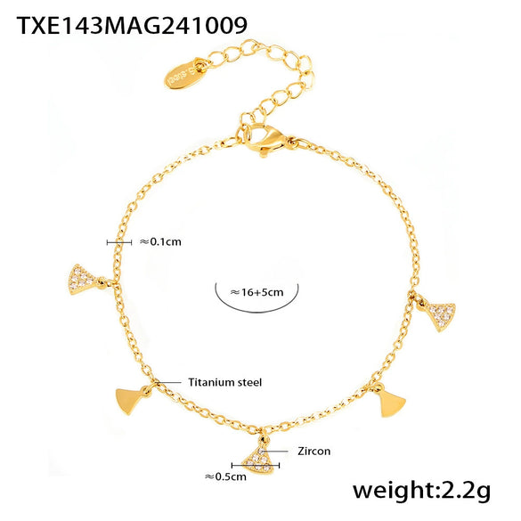 Wholesale Geometric Small Skirt Shaped Jewelry Set With Zircon Accessories In Titanium Steel And 18K Gold Plated Electroplating For Women Including Bracelet And Necklace