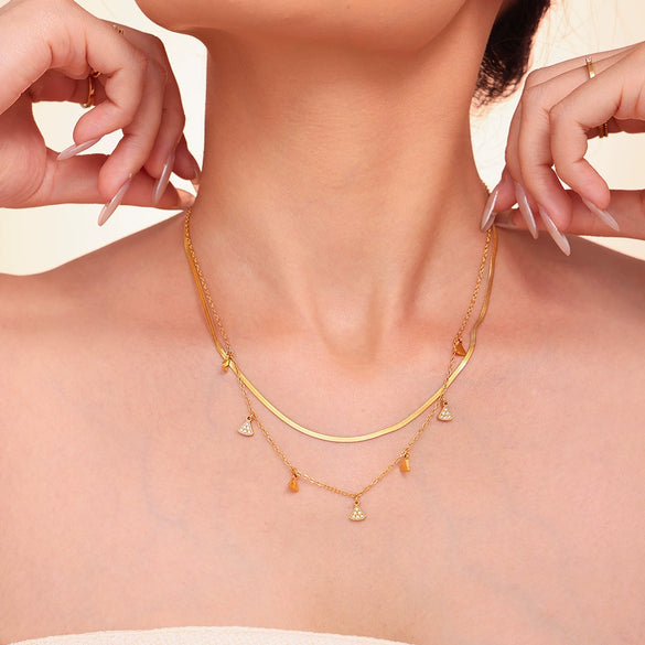Wholesale Geometric Small Skirt Shaped Jewelry Set With Zircon Accessories In Titanium Steel And 18K Gold Plated Electroplating For Women Including Bracelet And Necklace
