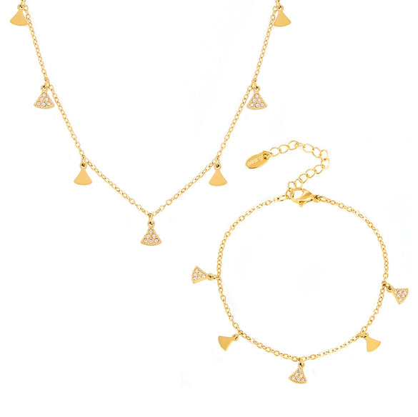 Wholesale Geometric Small Skirt Shaped Jewelry Set With Zircon Accessories In Titanium Steel And 18K Gold Plated Electroplating For Women Including Bracelet And Necklace