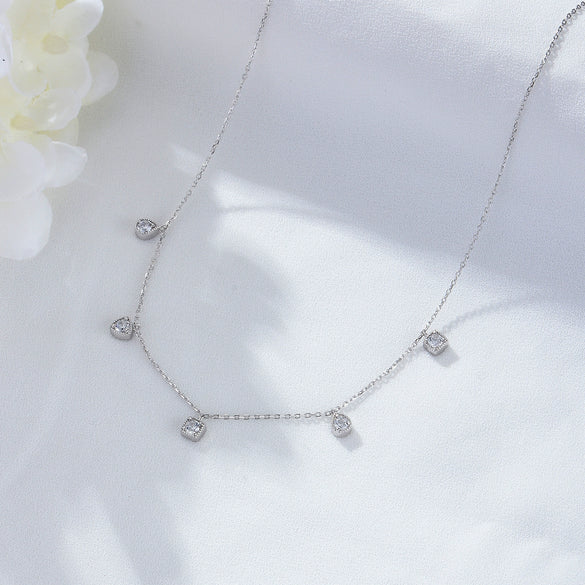 Wholesale Geometric Small Square Dropshaped Diamond Pendant Necklace For Women S925 Sterling Silver