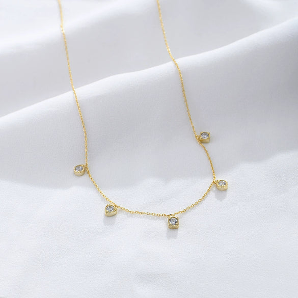Wholesale Geometric Small Square Dropshaped Diamond Pendant Necklace For Women S925 Sterling Silver