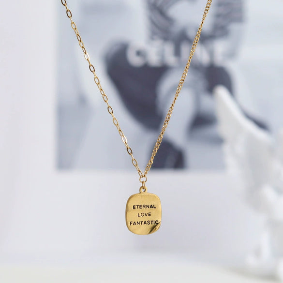 Wholesale Geometric Small Square Titanium Steel Necklace Set With 18K Gold Plated And Polished Matte Silk Surface
