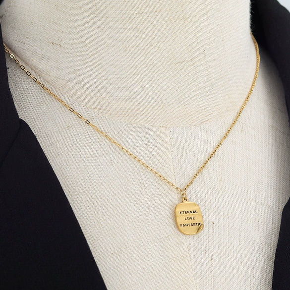 Wholesale Geometric Small Square Titanium Steel Necklace Set With 18K Gold Plated And Polished Matte Silk Surface