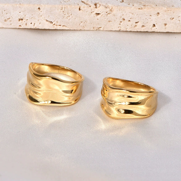 Wholesale Geometric Specialshaped Asymmetrical Exaggerated Titanium Steel Ring For Girls With Electroplating