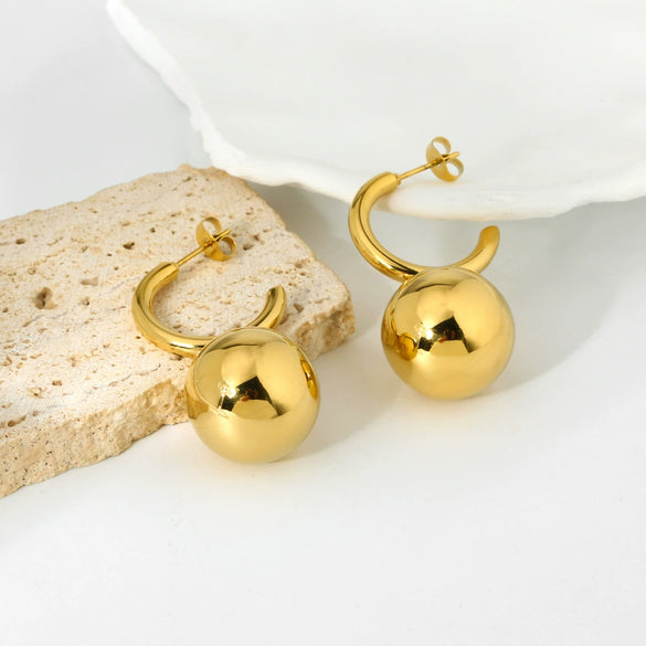 Wholesale Geometric Spherical Stainless Steel 16K Gold Plated Earrings For Women