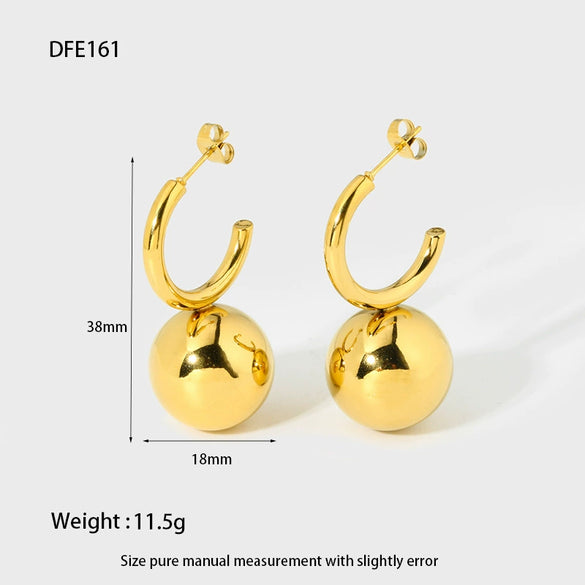 Wholesale Geometric Spherical Stainless Steel 16K Gold Plated Earrings For Women