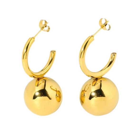 Wholesale Geometric Spherical Stainless Steel 16K Gold Plated Earrings For Women