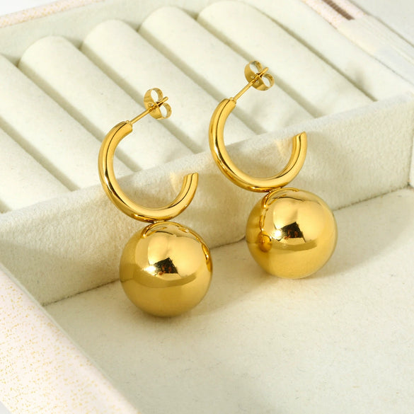 Wholesale Geometric Spherical Stainless Steel 16K Gold Plated Earrings For Women
