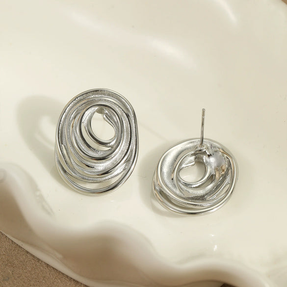 Wholesale Geometric Spiral Design Titanium Steel And Stainless Steel Women's Earrings With Electroplating