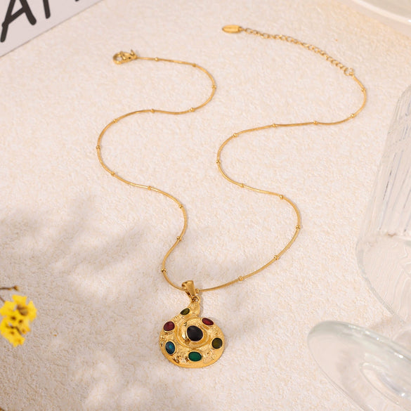 Wholesale Geometric Spiral Glaze Pendant Clavicle Necklace For Women Stainless Steel 18K Gold Plated