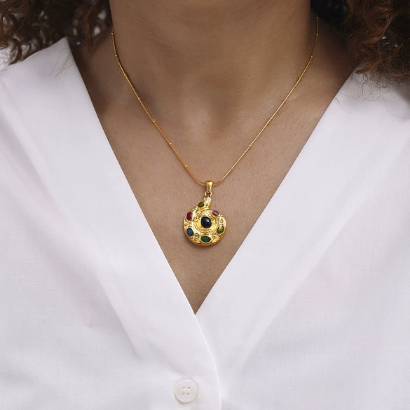Wholesale Geometric Spiral Glaze Pendant Clavicle Necklace For Women Stainless Steel 18K Gold Plated
