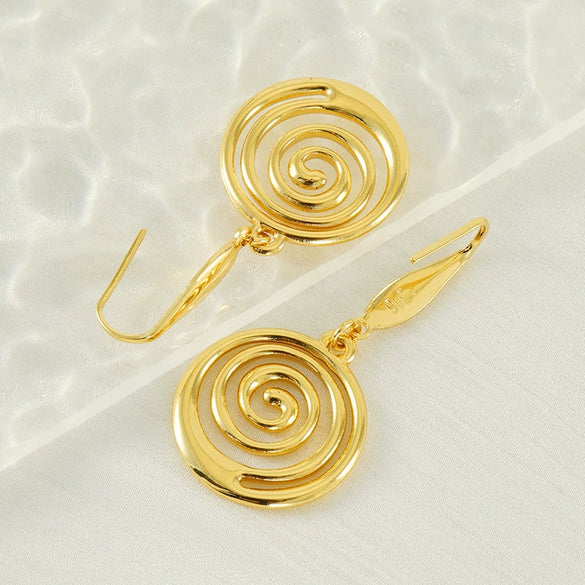 Wholesale Geometric Spiral 316L Stainless Steel Gold Plated Earrings For Women