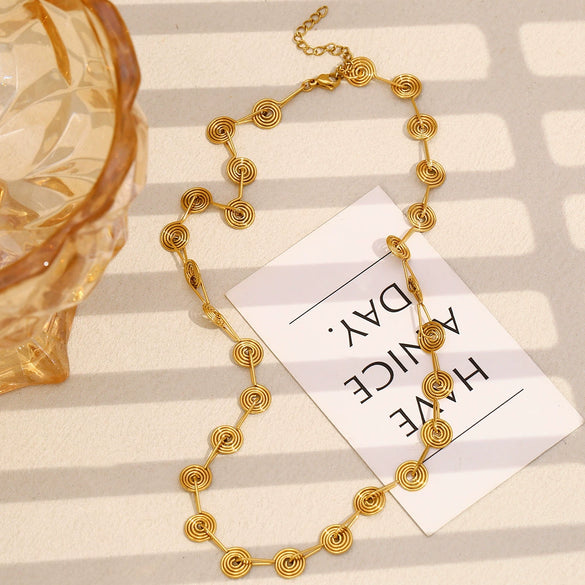 Wholesale Geometric Spiral Stainless Steel Necklace For Women With 18K Gold Plated Electroplating
