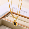 Wholesale Geometric Square Acrylic And Titanium Steel Doublelayer Stacked Pendant Necklace For Women With Electroplating