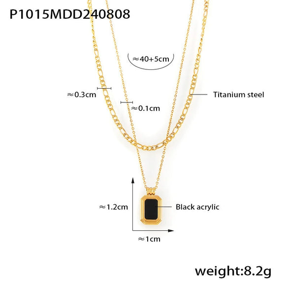Wholesale Geometric Square Acrylic And Titanium Steel Doublelayer Stacked Pendant Necklace For Women With Electroplating