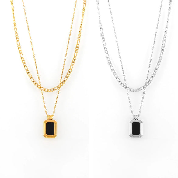 Wholesale Geometric Square Acrylic And Titanium Steel Doublelayer Stacked Pendant Necklace For Women With Electroplating