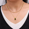 Wholesale Geometric Square Acrylic Pendant Double Stacked Titanium Steel Necklace Electroplated For Women