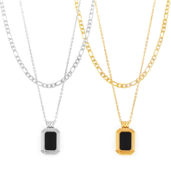 Wholesale Geometric Square Acrylic Pendant Double Stacked Titanium Steel Necklace Electroplated For Women