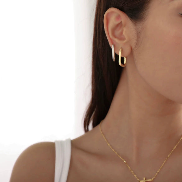 Wholesale Geometric Square Copper Earrings Electroplated Solid Color Hollow Ear Buckle High Design All Match Fashion Women's Earrings