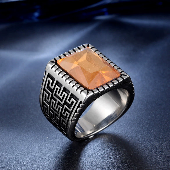 Wholesale Geometric Square Diamond Titanium Steel Handmade Ring For Men And Women