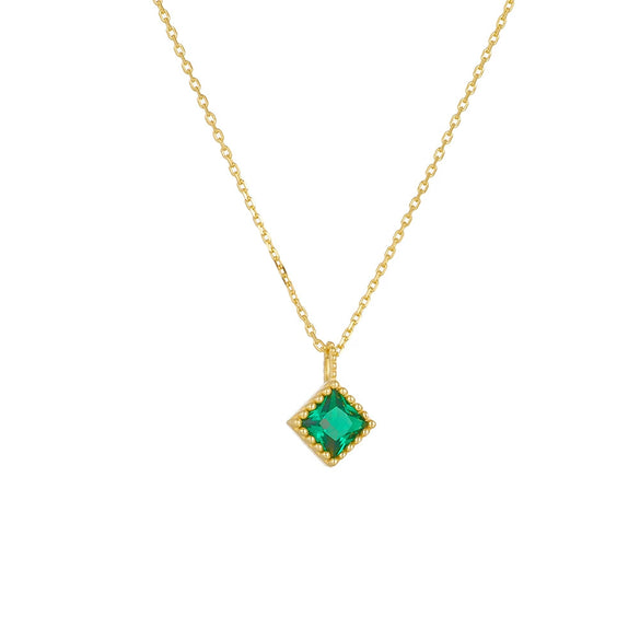 Wholesale Geometric Square Emerald Zircon Pendant Sterling Silver Necklace Set With Diamonds For Women