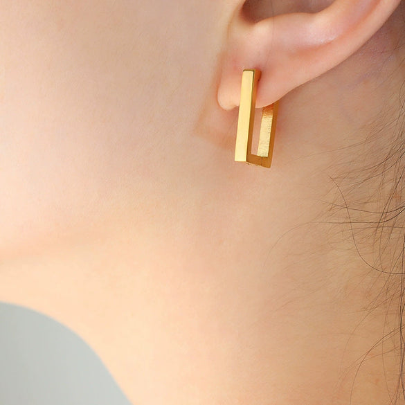 Wholesale Geometric Square Frame Earrings Titanium Steel Goldplated Women's