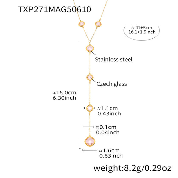 Wholesale Geometric Square Glass Long Tassel Clavicle Necklace 316L Stainless Steel Electroplated Jewelry For Women