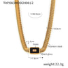 Wholesale Geometric Square Inlaid Colored Glass Stone Titanium Steel Bracelet Necklace With Electroplating Design