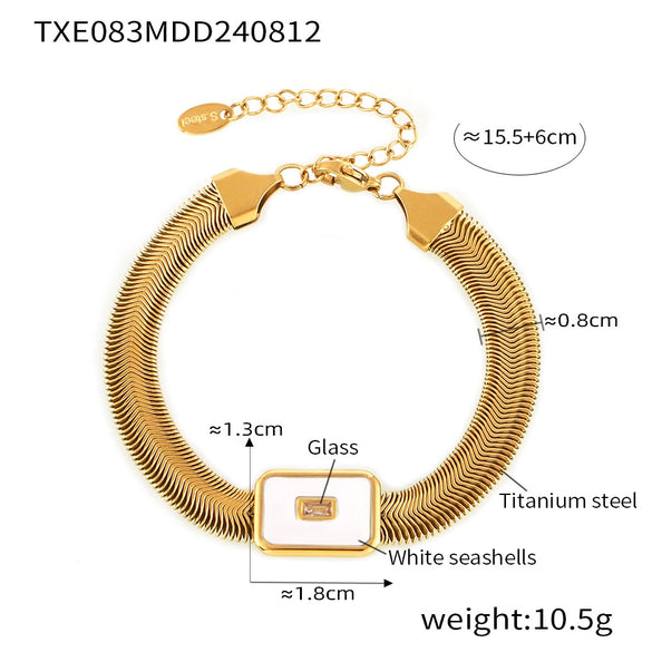 Wholesale Geometric Square Inlaid Colored Glass Stone Titanium Steel Bracelet Necklace With Electroplating Design