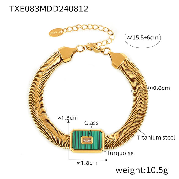 Wholesale Geometric Square Inlaid Colored Glass Stone Titanium Steel Bracelet Necklace With Electroplating Design