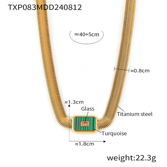 Wholesale Geometric Square Inlaid Colored Glass Stone Titanium Steel Bracelet Necklace With Electroplating Design