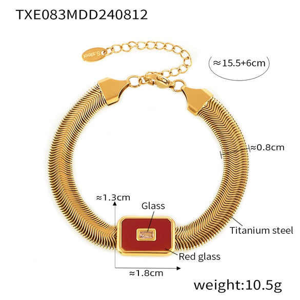 Wholesale Geometric Square Inlaid Colored Glass Stone Titanium Steel Bracelet Necklace With Electroplating Design