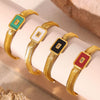 Wholesale Geometric Square Inlaid Colored Glass Stone Titanium Steel Bracelet Necklace With Electroplating Design