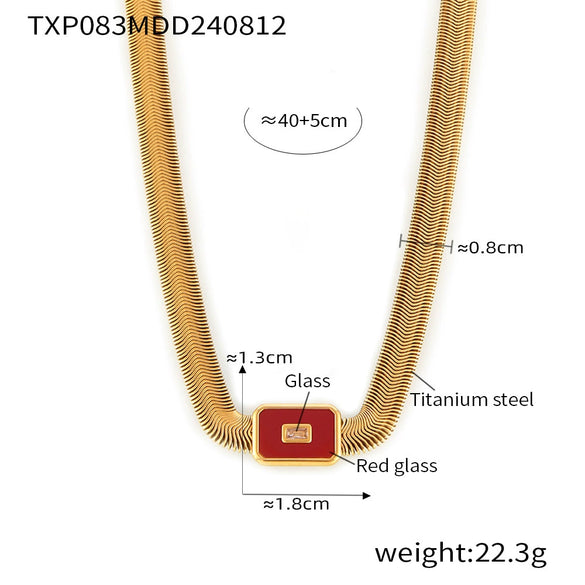 Wholesale Geometric Square Inlaid Colored Glass Stone Titanium Steel Bracelet Necklace With Electroplating Design
