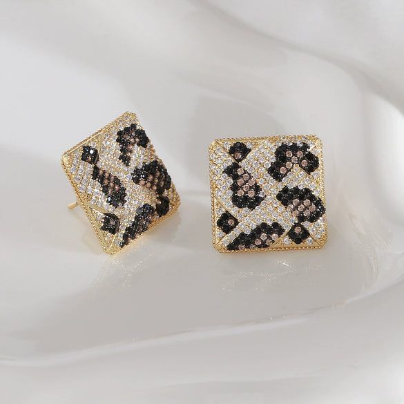 Wholesale Geometric Square Leopard Print Snake Pattern Earrings Copper Goldplated Light Luxury Jewelry