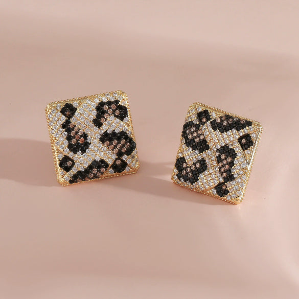 Wholesale Geometric Square Leopard Print Snake Pattern Earrings Copper Goldplated Light Luxury Jewelry
