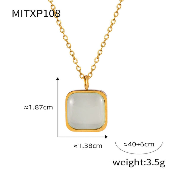 Wholesale Geometric Square Resin And Titanium Steel Gold Plated Earrings Necklace Set For Women With Electroplating Treatment In Antique Simple Light Luxury Style